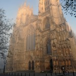 Misty Autumnal Morning Outside West Door of York Minster