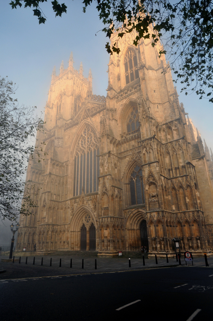 Misty Autumnal Morning Outside West Door of York Minster