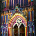 Multicoloured Lights shine on York Minster at Night as part of the illuminating York Festival
